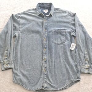 Mode of One Chambers Mens Denim Button Down Shirt Light Wash Blue Medium NEW